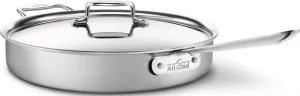 All-Clad BD55406 D5 Brushed 18/10 Stainless Steel 5-Ply Bonded Dishwasher Safe Saute Pan with Lid Cookware, 6-Quart , Silver