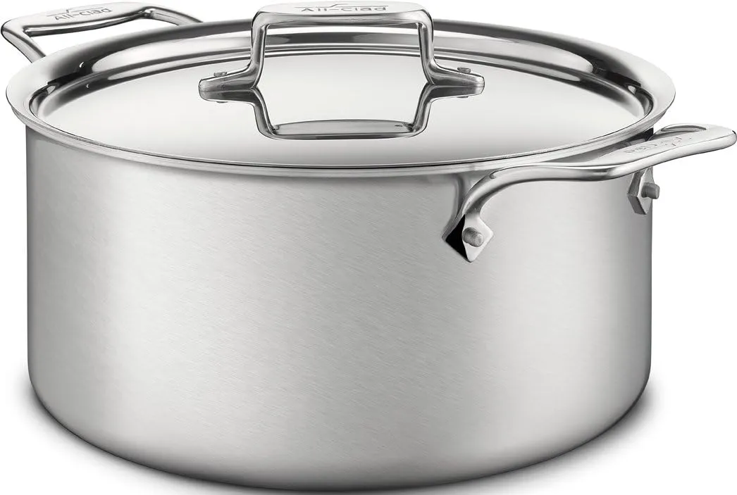 All-Clad D5 5-Ply Brushed Stainless Steel Stockpot 8 Quart Induction Oven Broiler Safe 600F Pots and Pans, Cookware Silver
