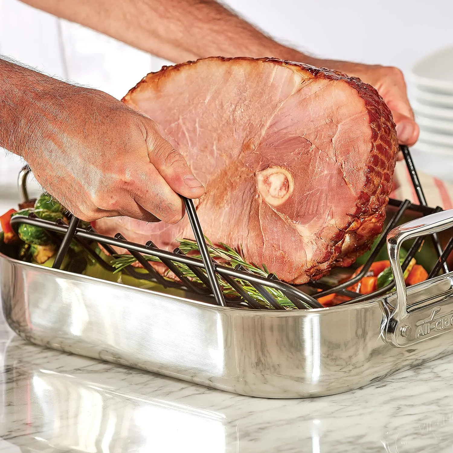 All-Clad Specialty Stainless Steel Roaster with Nonstick Rack 11x14 Inch Oven Broiler Safe 600F Roaster Pan, Pots and Pans, Bakeware, Silver