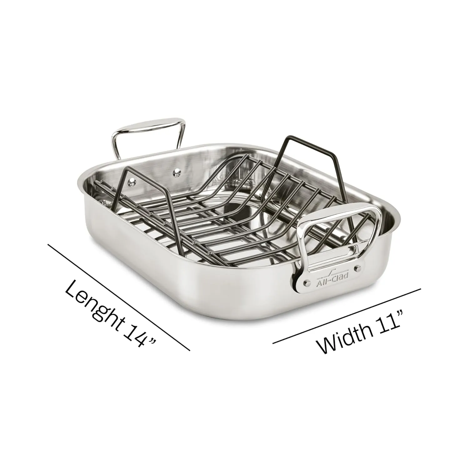 All-Clad Specialty Stainless Steel Roaster with Nonstick Rack 11x14 Inch Oven Broiler Safe 600F Roaster Pan, Pots and Pans, Bakeware, Silver