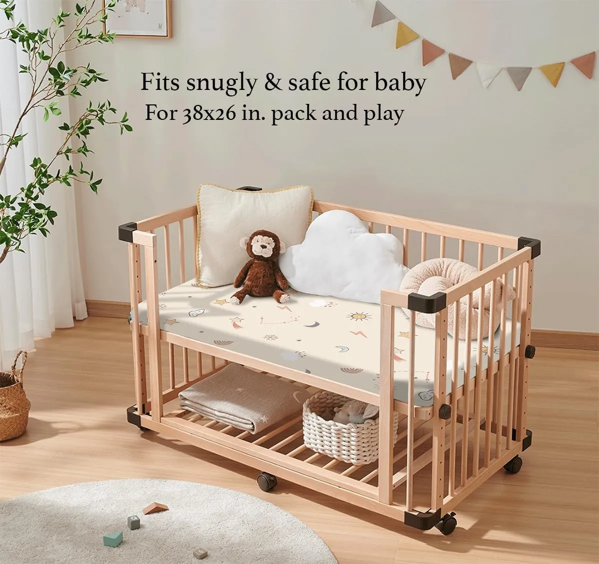 Aloe Cotton Dual Sided Pack and Play Mattress Pad,38x26 Pack N Play Mattress Topper, Breathable Memory Foam Playpen Mattresses, Pack N Play Mattresses for Baby Pack and Play w/Washable Cover