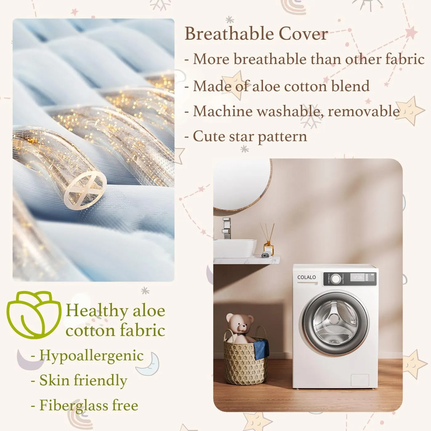 Aloe Cotton Dual Sided Pack and Play Mattress Pad,38x26 Pack N Play Mattress Topper, Breathable Memory Foam Playpen Mattresses, Pack N Play Mattresses for Baby Pack and Play w/Washable Cover