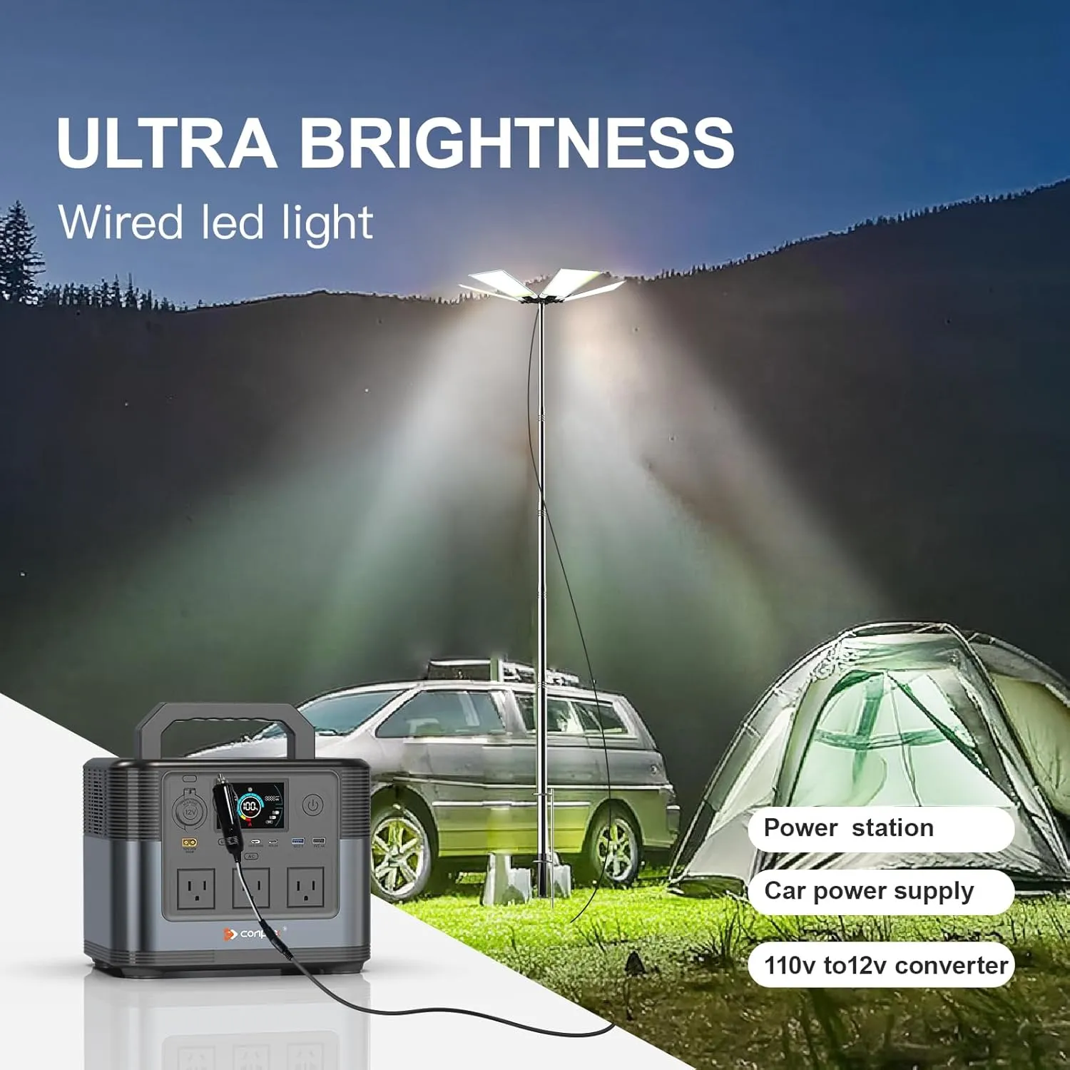 Altra LED Telescoping Camping Lights, Portable Led Outdoor Camp Lighting with Remote & Manual Control Stand DC12V Outdoor Camp Light Telescopic Pole Fishing Light at Night