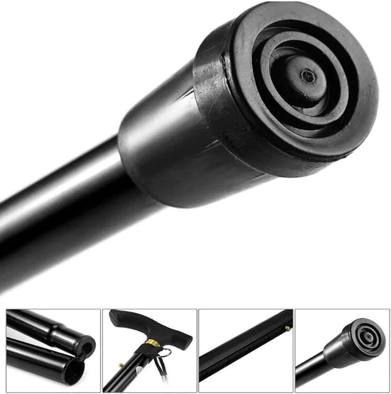 Aluminum Alloy Folding Walking Stick Non-Slip Trekking Pole Men and Women Telescopic Crutches Shockproof Rubber Base Comfortable T-Handle, Black