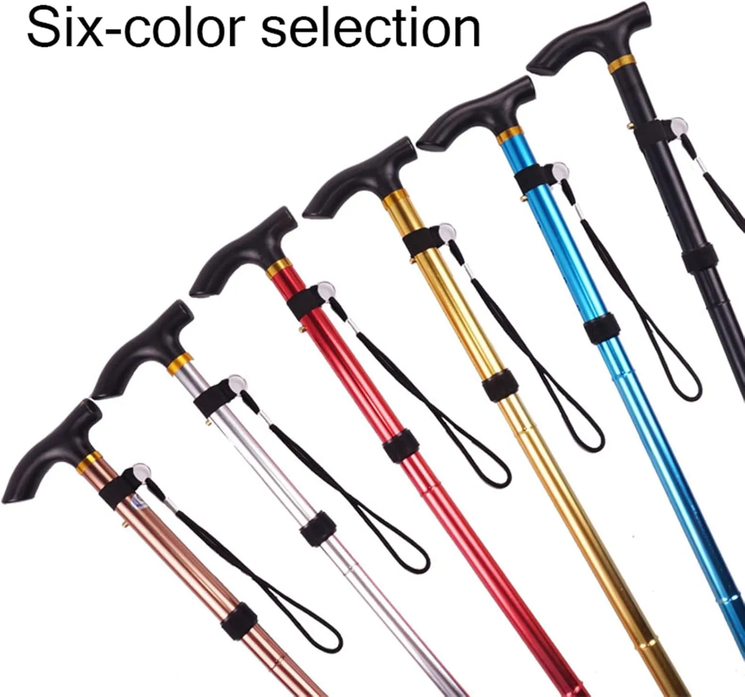 Aluminum Alloy Folding Walking Stick Non-Slip Trekking Pole Men and Women Telescopic Crutches Shockproof Rubber Base Comfortable T-Handle, Black