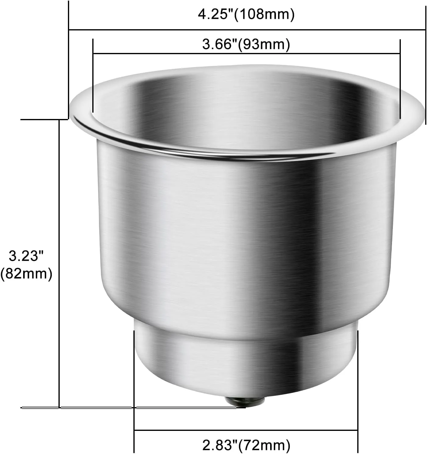 Amarine Made 4pcs Stainless Steel Cup Drink Holder with Drain for Marine Boat RV Camper