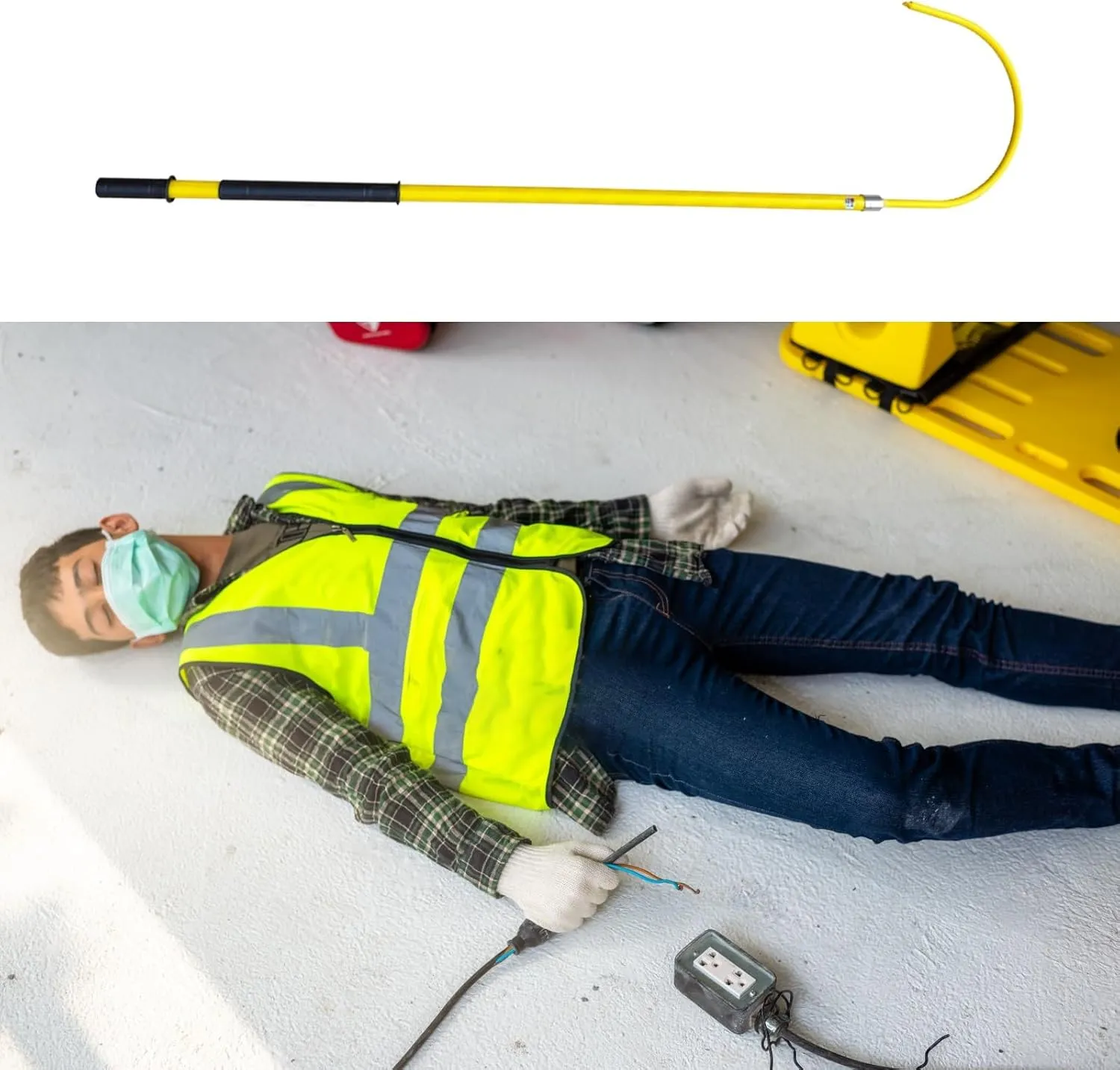 Anti-Electric Shock Rescue Tube，Lifesaving poleHeavy Duty Life Hook Insulated Rescue Hook for Power Station/Factory/Auto Maintenance, High Voltage Body Life-Saving Hooks and Pole & with Non