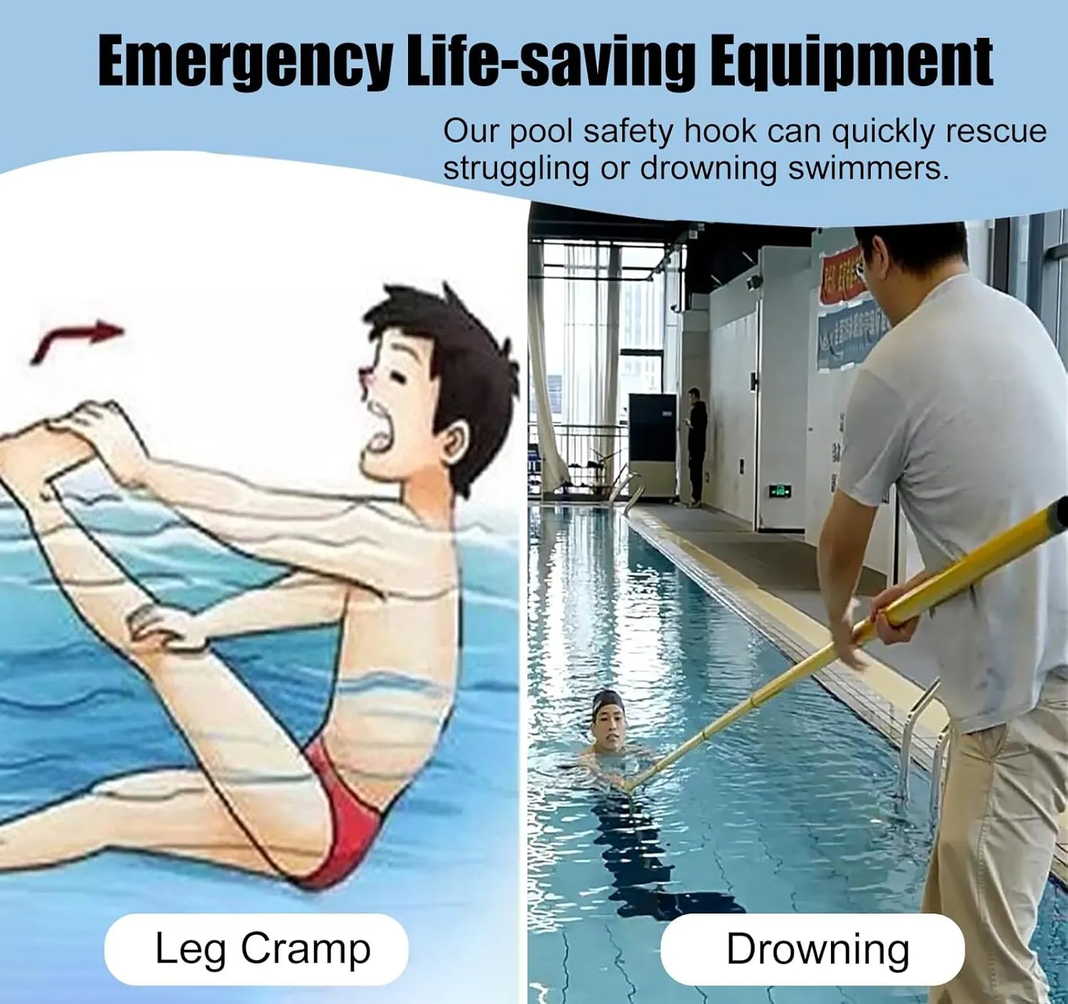 Anti-Electric Shock Rescue Tube，Lifesaving polePool Safety Hook Pole for Drowning Swimmers, Telescoping Emergency Rescue Pole for Pools Lakes, Fiberglass Life Saving Rod/Pool Accessories(6.5