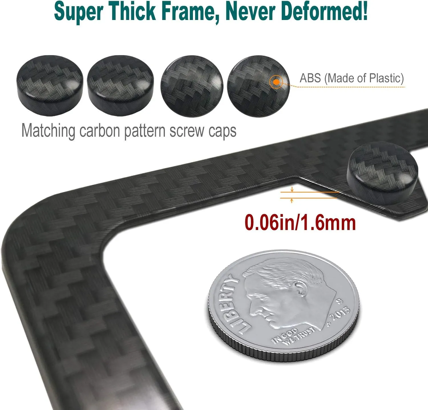 Aootf Carbon Fiber License Plate Frame- Heavy Duty Black Aluminum Car Tag Cover Printed Carbon Patterns, Slim Front & Rear Holders Mount Hardware Kit- Screws Bolts, Nut, Rattle Proof Pad