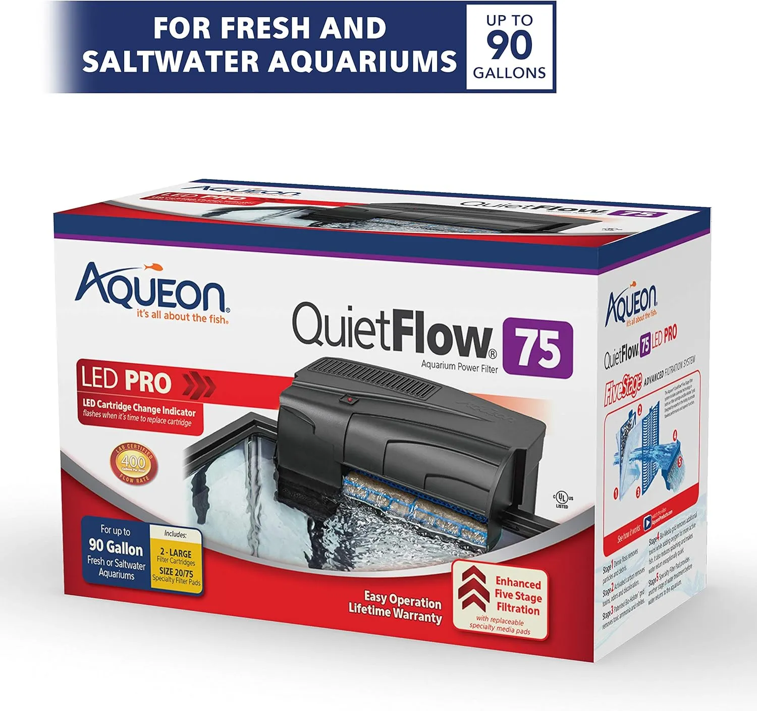 Aqueon QuietFlow LED PRO Aquarium Power Filter, Size 75