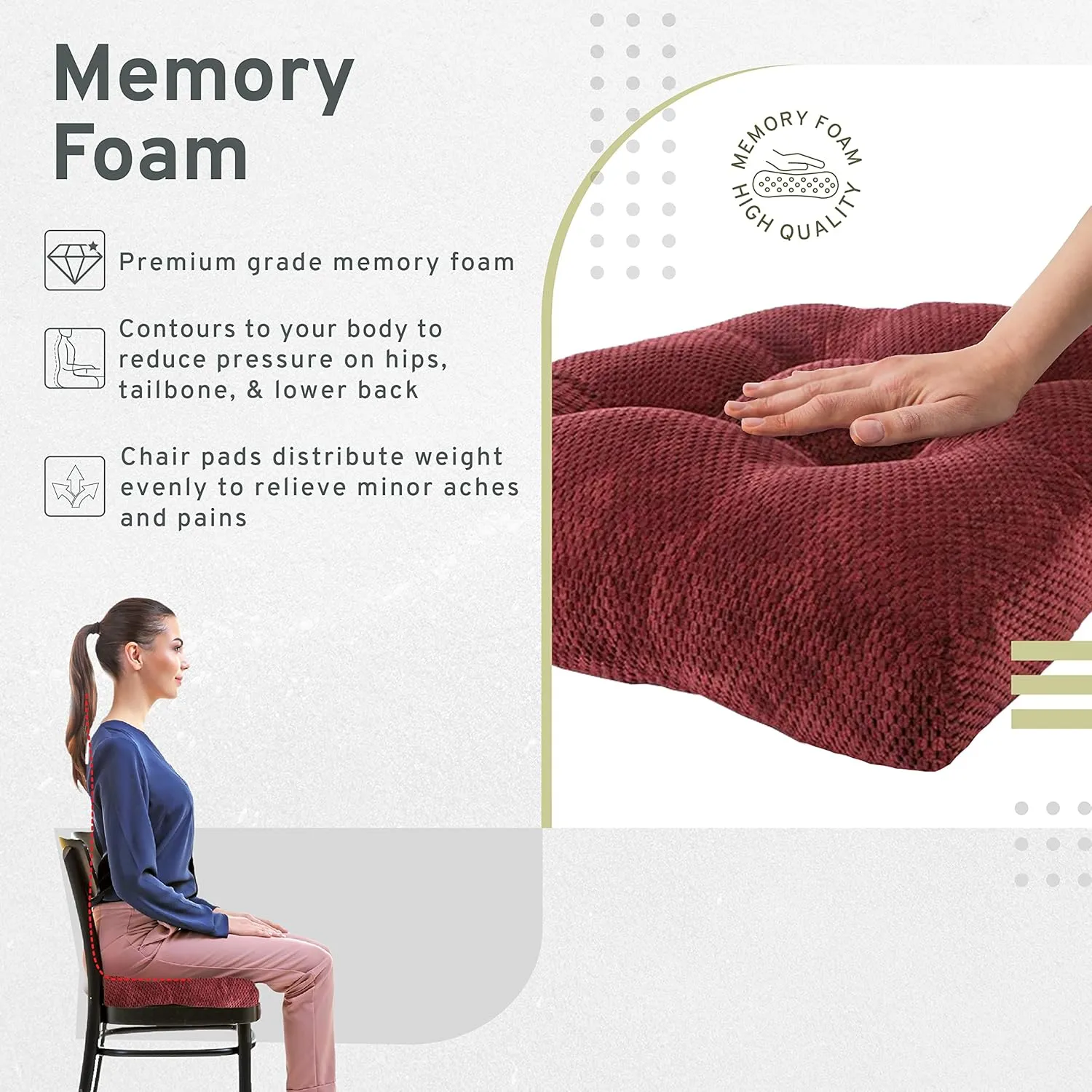 Arlee Memory Foam Non-Skid Chair pad, 2 Count, Burgundy