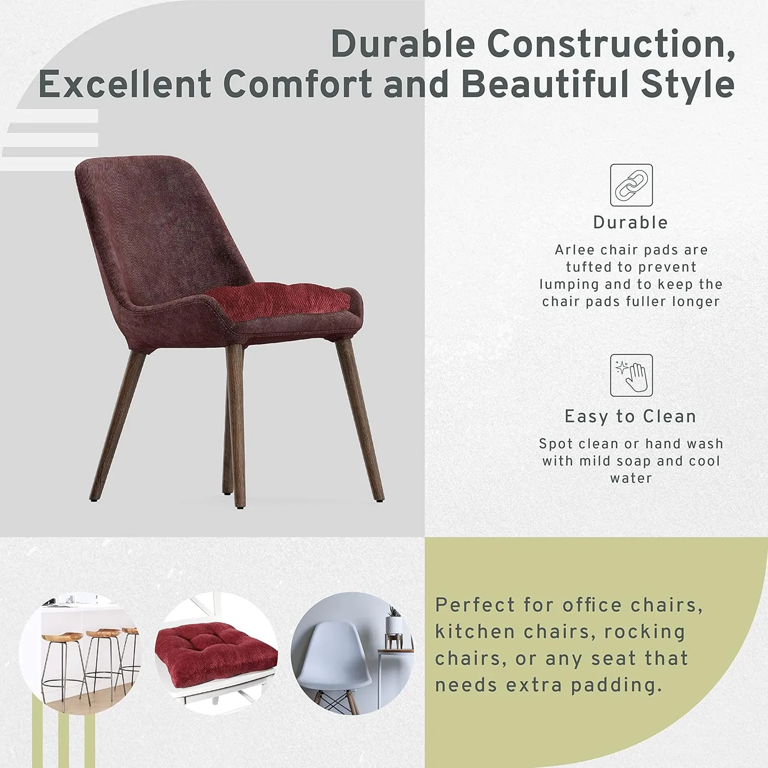 Arlee Memory Foam Non-Skid Chair pad, 2 Count, Burgundy