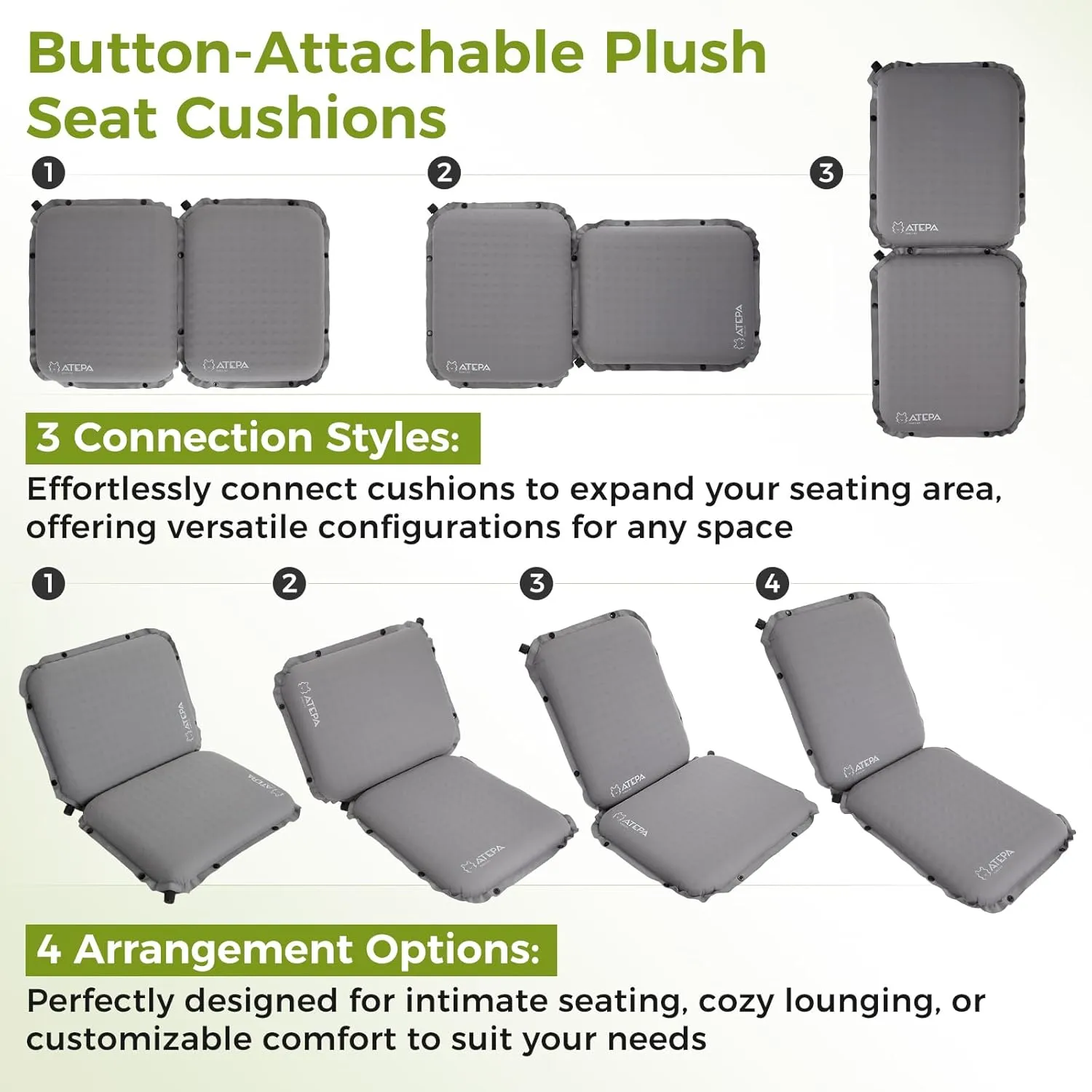 ATEPA Inflatable Stadium Seat Cushion, Self-Inflating Memory Foam Stadium Seats Camping Accessories Chair Pad for Outdoor Airplane Travel Bleacher Patio Backpacking