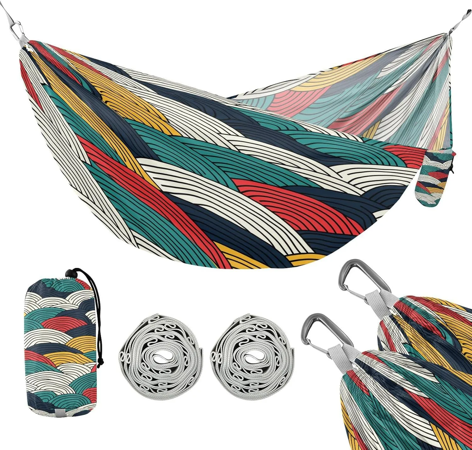 ATTX Abstract Waves Camping Hammock - Lightweight & Portable Hammocks, Heavy Duty 330lbs Capacity for Indoor, Hiking, Backpacking, Travel, Backyard, Beach#122