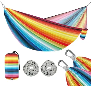 ATTX Colorful Mexico Stripe Camping Hammock - Lightweight & Portable Hammocks, Heavy Duty 330lbs Capacity for Indoor, Hiking, Backpacking, Travel, Backyard, Beach#438