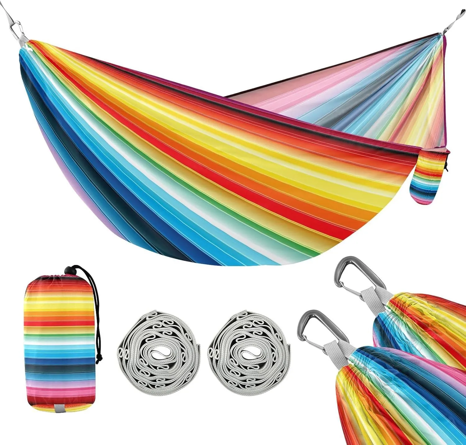 ATTX Colorful Mexico Stripe Camping Hammock - Lightweight & Portable Hammocks, Heavy Duty 330lbs Capacity for Indoor, Hiking, Backpacking, Travel, Backyard, Beach#438