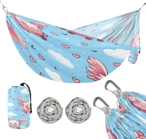 ATTX Cute Flying Piglove Pattern Camping Hammock - Lightweight & Portable Hammocks, Heavy Duty 330lbs Capacity for Indoor, Hiking, Backpacking, Travel, Backyard, Beach#460