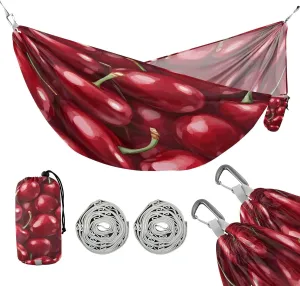 ATTX Dark Red Cherries Camping Hammock - Lightweight & Portable Hammocks, Heavy Duty 330lbs Capacity for Indoor, Hiking, Backpacking, Travel, Backyard, Beach#567