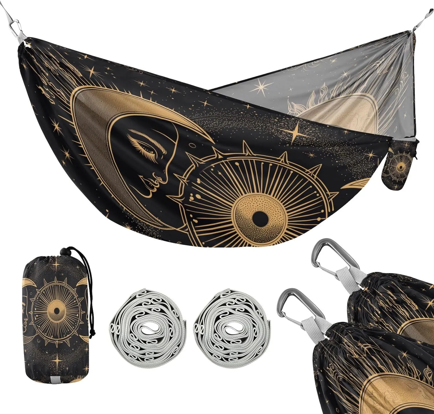 ATTX Golden Sun and Moon Camping Hammock - Lightweight & Portable Hammocks, Heavy Duty 330lbs Capacity for Indoor, Hiking, Backpacking, Travel, Backyard, Beach#98