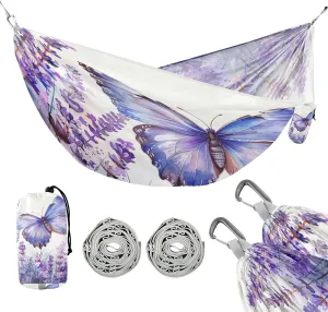 ATTX Lavender and Butterfly Camping Hammock - Lightweight & Portable Hammocks, Heavy Duty 330lbs Capacity for Indoor, Hiking, Backpacking, Travel, Backyard, Beach#304