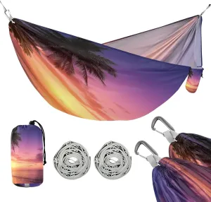 ATTX Ocean Sunset Palm Trees Camping Hammock - Lightweight & Portable Hammocks, Heavy Duty 330lbs Capacity for Indoor, Hiking, Backpacking, Travel, Backyard, Beach#159