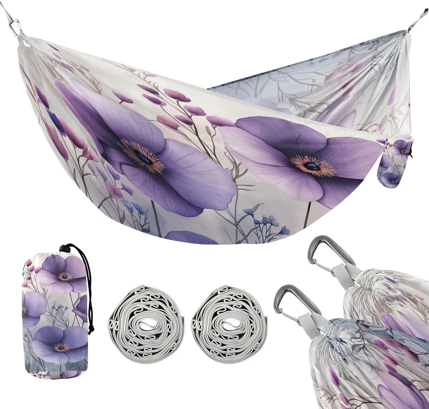 ATTX Spring Flowers Camping Hammock - Lightweight & Portable Hammocks, Heavy Duty 330lbs Capacity for Indoor, Hiking, Backpacking, Travel, Backyard, Beach#487