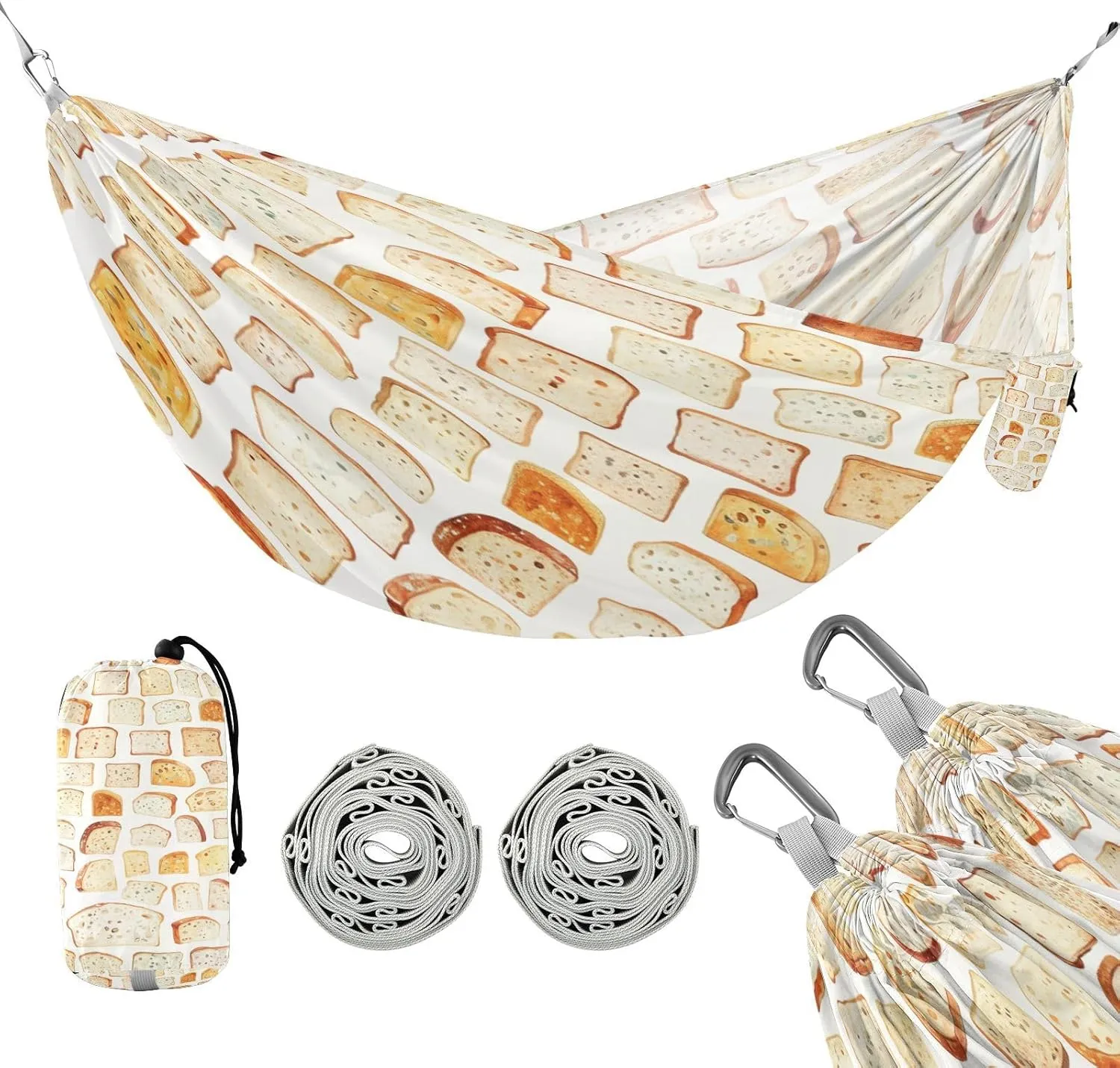 ATTX Watercolor Bread Pattern Camping Hammock - Lightweight & Portable Hammocks, Heavy Duty 330lbs Capacity for Indoor, Hiking, Backpacking, Travel, Backyard, Beach#213