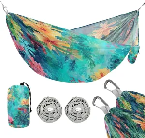 ATTX Watercolor Flower Pattern Camping Hammock - Lightweight & Portable Hammocks, Heavy Duty 330lbs Capacity for Indoor, Hiking, Backpacking, Travel, Backyard, Beach#410
