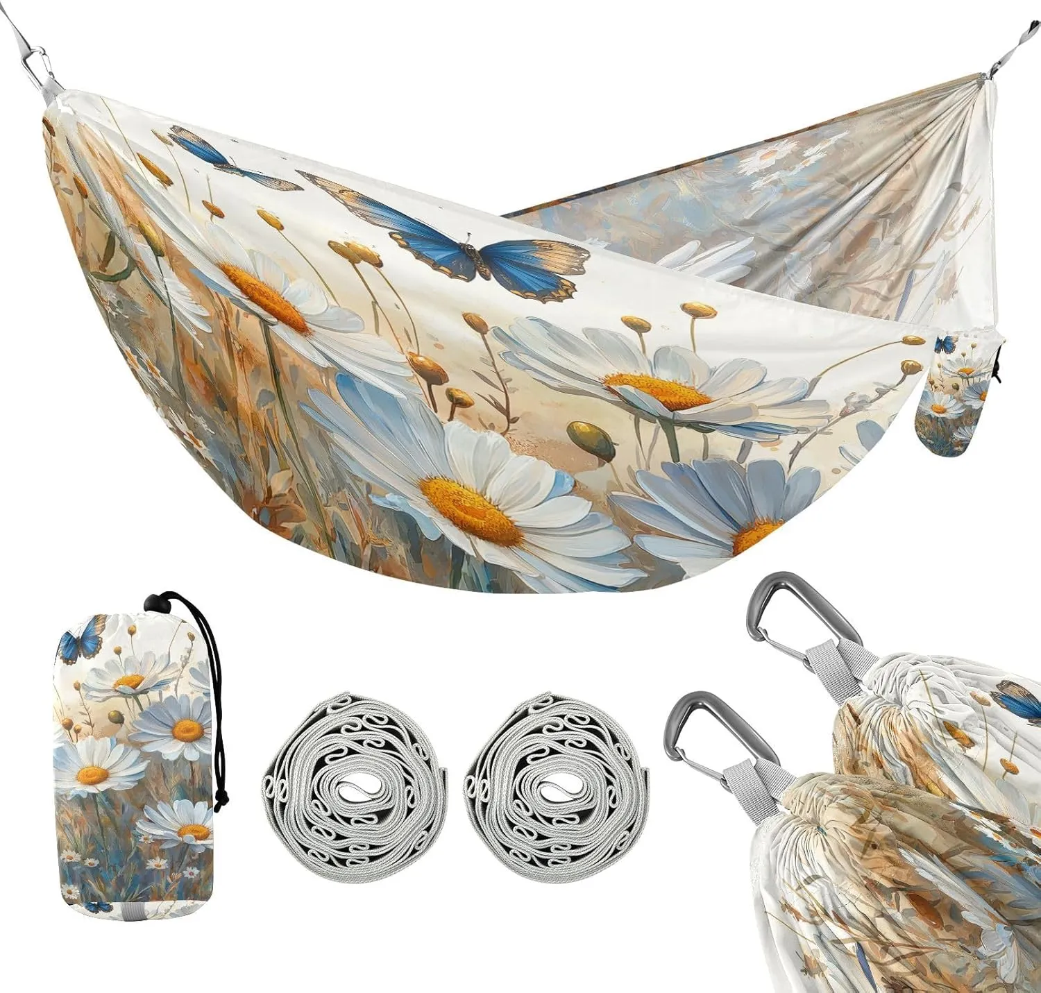 ATTX Watercolor Meadow Daisies Camping Hammock - Lightweight & Portable Hammocks, Heavy Duty 330lbs Capacity for Indoor, Hiking, Backpacking, Travel, Backyard, Beach#413