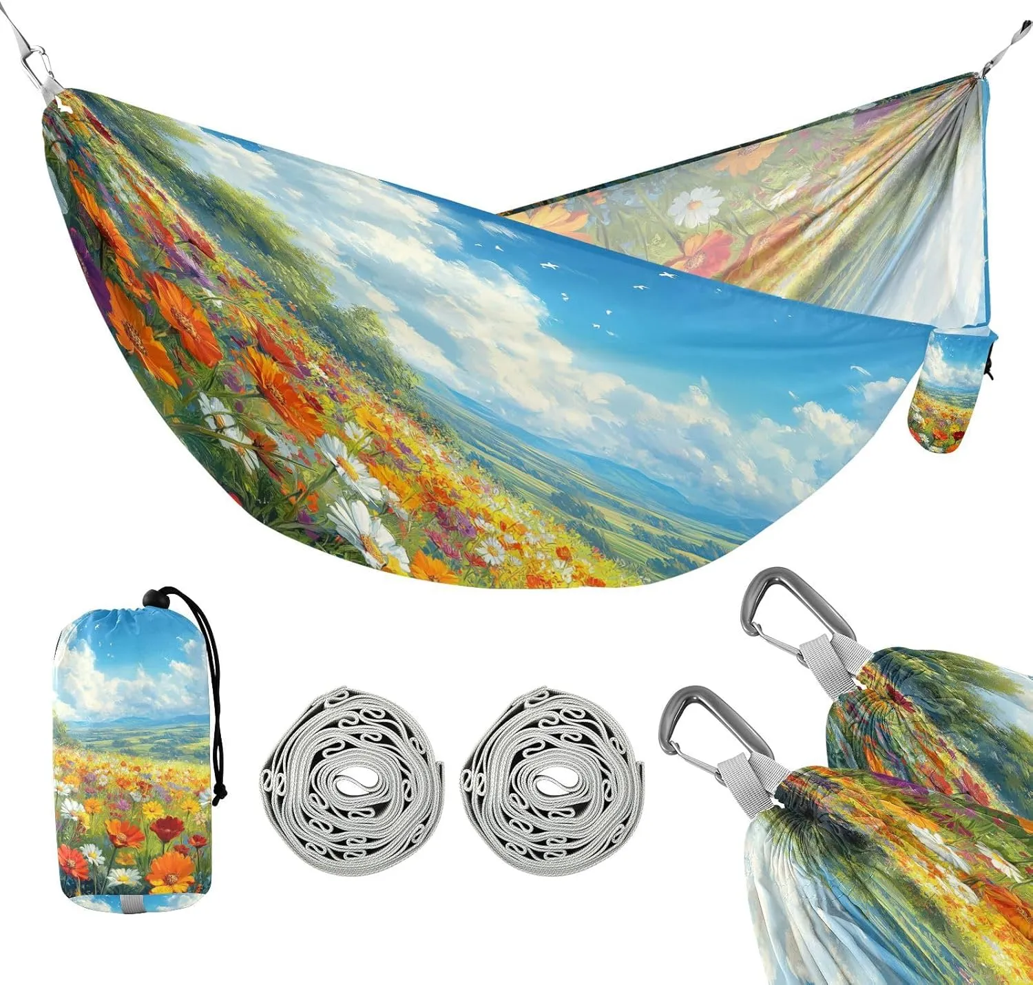 ATTX Wild Flowers Oil Painting Camping Hammock - Lightweight & Portable Hammocks, Heavy Duty 330lbs Capacity for Indoor, Hiking, Backpacking, Travel, Backyard, Beach#503