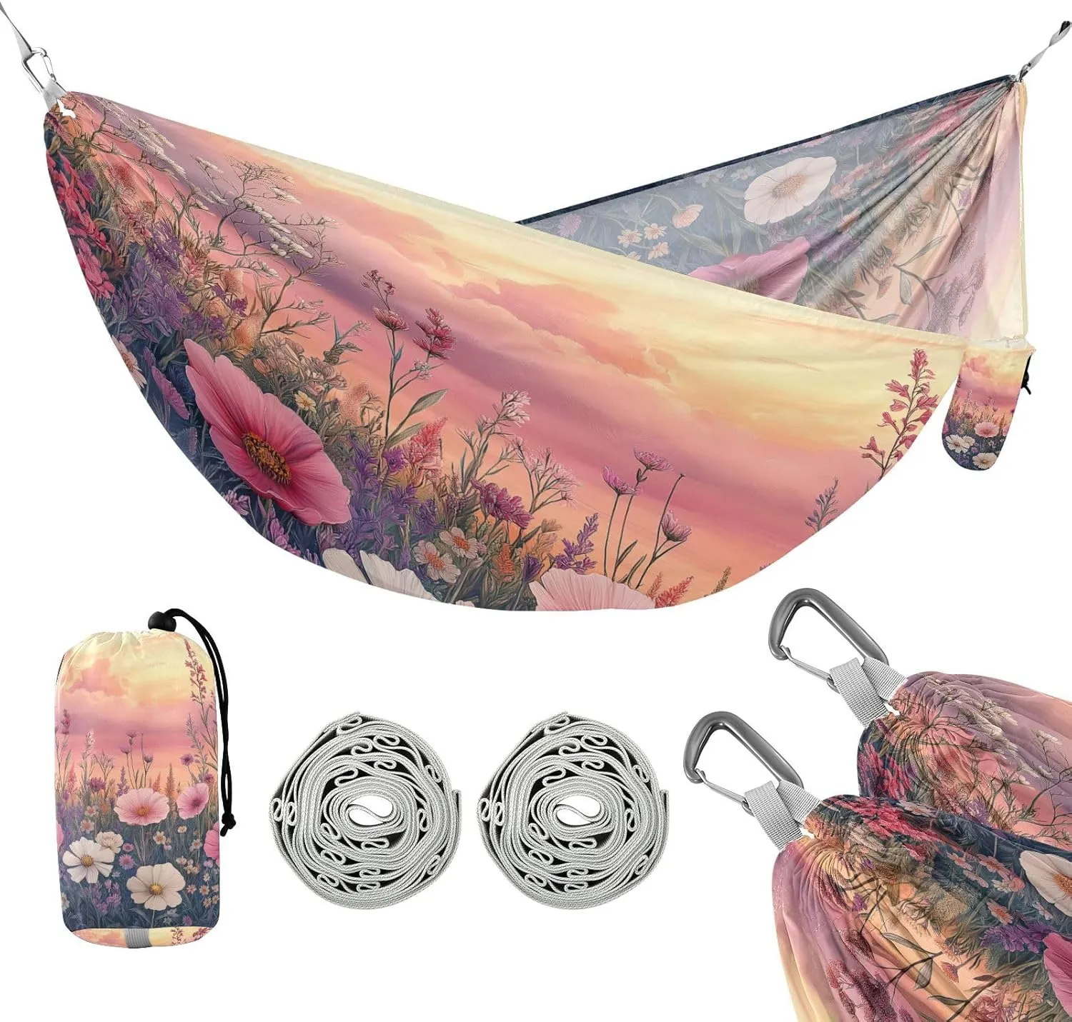 ATTX Wildflowers by The Sea Camping Hammock - Lightweight & Portable Hammocks, Heavy Duty 330lbs Capacity for Indoor, Hiking, Backpacking, Travel, Backyard, Beach#434