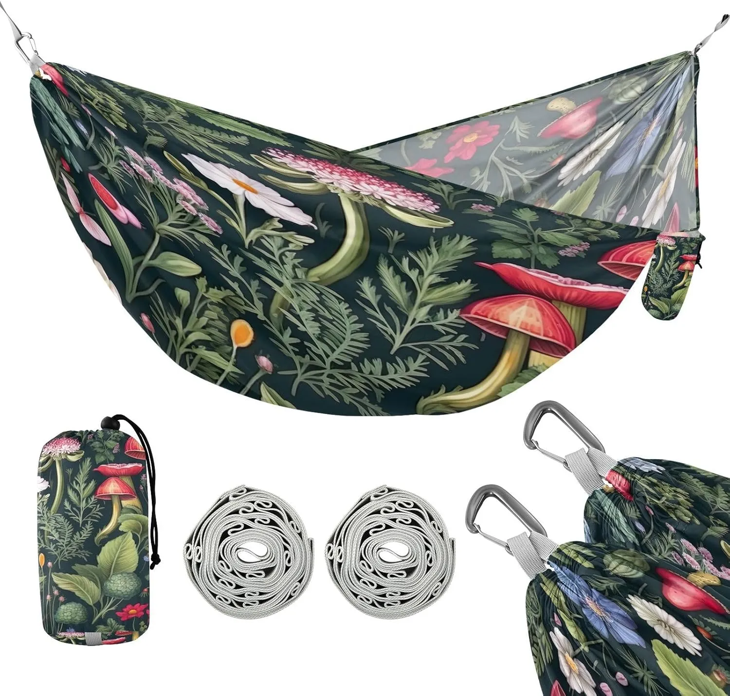 ATTX Wildflowers Mushrooms Camping Hammock - Lightweight & Portable Hammocks, Heavy Duty 330lbs Capacity for Indoor, Hiking, Backpacking, Travel, Backyard, Beach#323