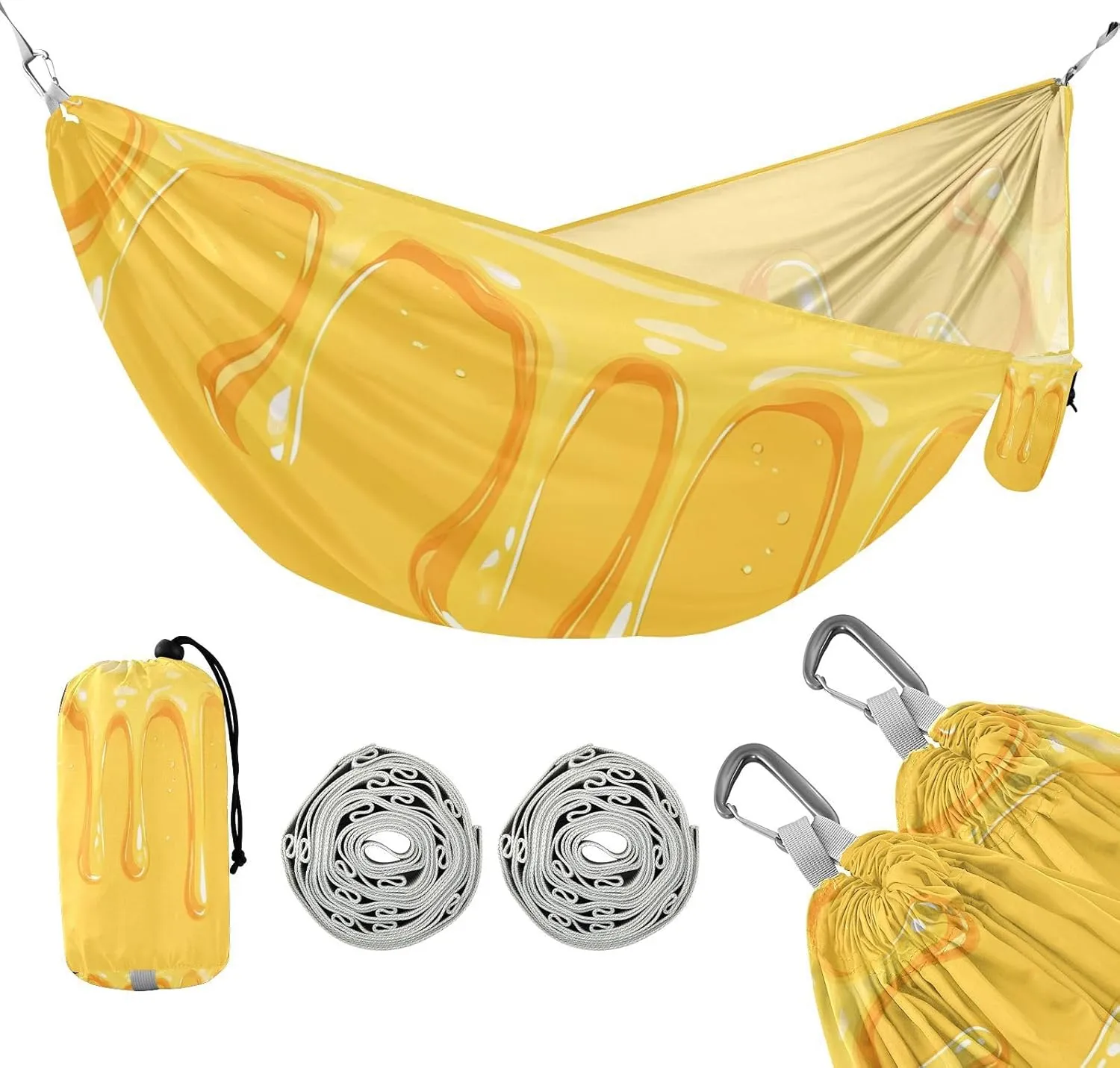 ATTX Yellow Cheese Dripping Cream Camping Hammock - Lightweight & Portable Hammocks, Heavy Duty 330lbs Capacity for Indoor, Hiking, Backpacking, Travel, Backyard, Beach#247