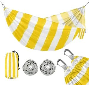 ATTX Yellow Stripes Camping Hammock - Lightweight & Portable Hammocks, Heavy Duty 330lbs Capacity for Indoor, Hiking, Backpacking, Travel, Backyard, Beach#174
