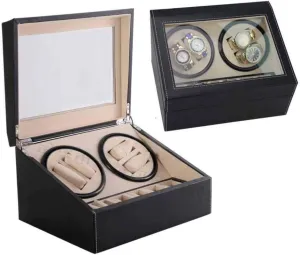 Automatic Watch Winder Box Watch Box Double-Head Black Pu Electric Motor Box Automatic Winding Watch Box Shaker Mechanical Watch Shaker Fashion