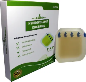 AWD Hydrocolloid Bandages -Sterile Self-Adhesive Hydrocolloid Dressing for Advance Healing | 10-Pack, 4 inch by 4 inch| Flexible, Latex Free, Water Resistant, Comfortable, Light Exudate Wound Patch.