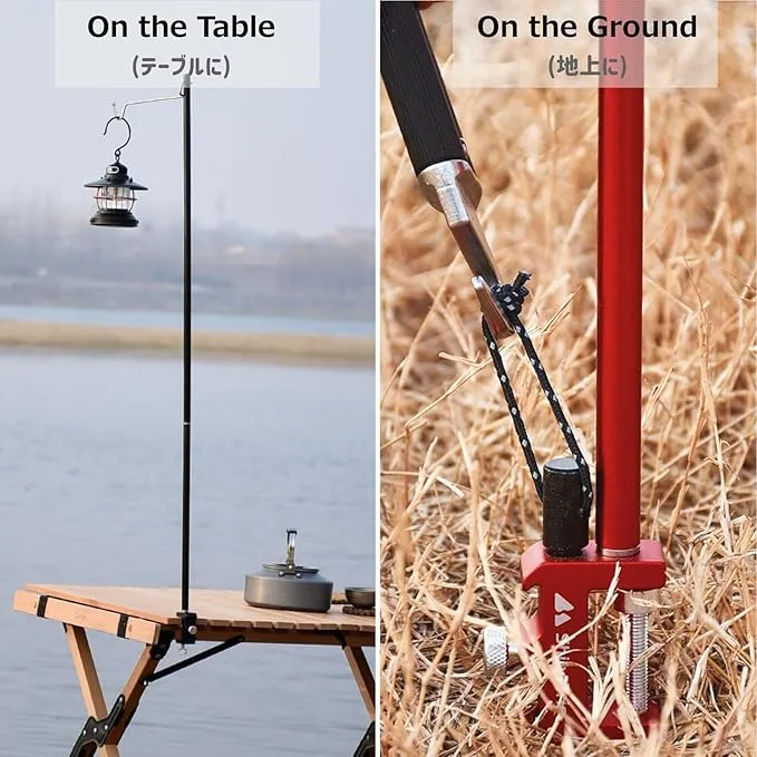 Azarxis Camping Table Folding Lamp Pole, Portable & Lightweight Lantern Light Clip Bracket with Clamp for Picnic, Hiking, Fishing, Backpacking, Traveling, BBQ