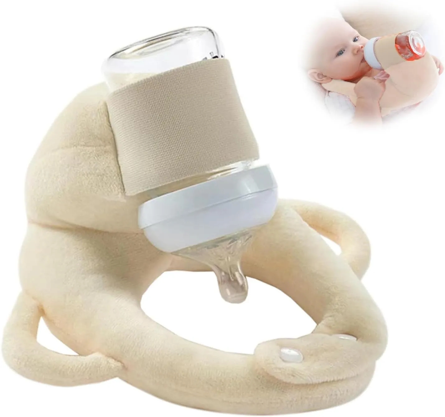 Baby Bottle Holder,Self Feeding Support Pad for Hands Free Bottle Feeding,Drying Rack Bottle (Beige)