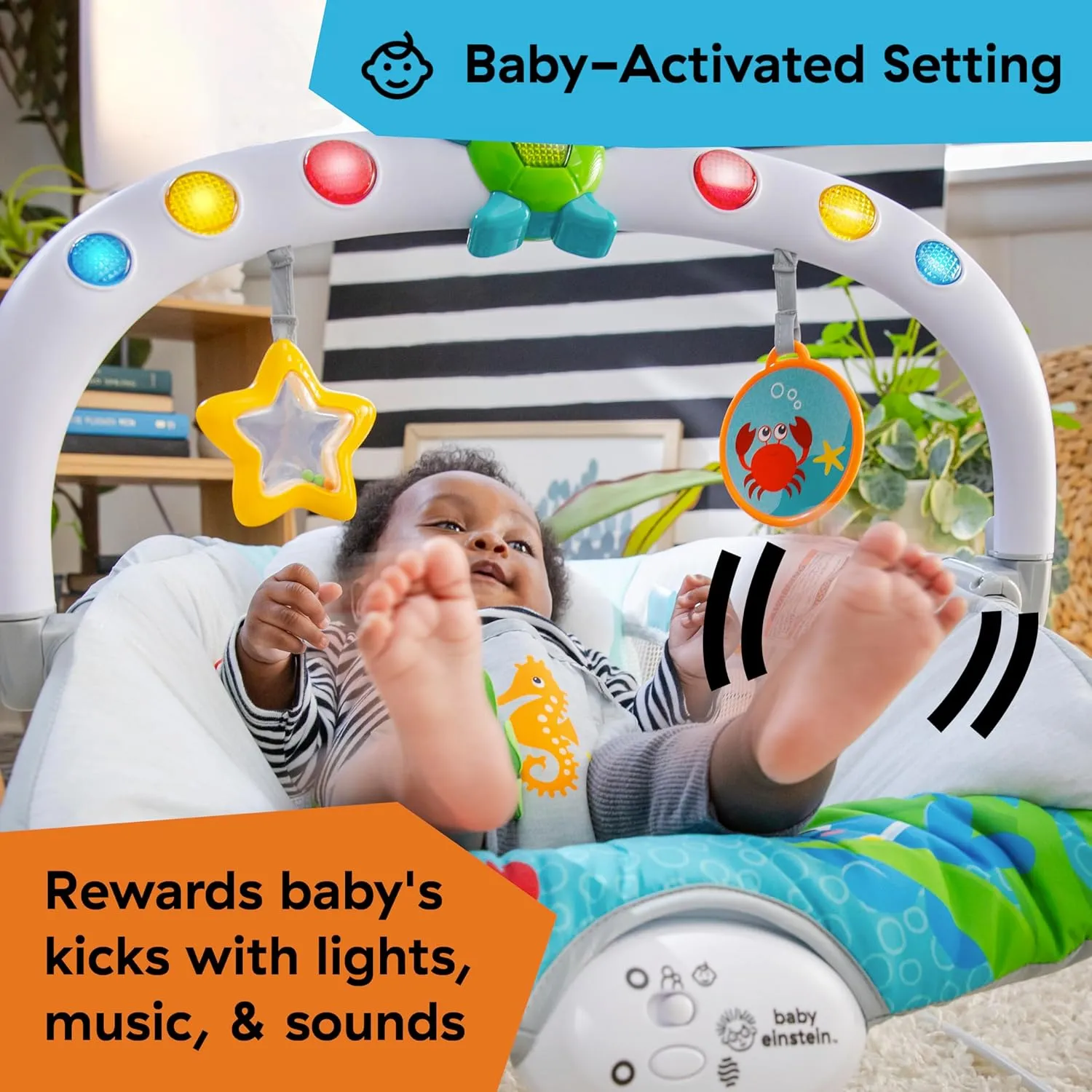 Baby Einstein Ocean Explorers Musical Bouncer Infant Seat, Kick to It Neptune, Unisex, for Ages 0-6 Months up to 20 lbs
