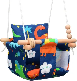 Baby Swing Outdoor for Infants to Toddler Indoor Portable Baby Swings Set with Cotton Cushion Seat Baby Hammock Swing Chair Canvas Fabric Porch Swing Outside Hanging Baby Tree Swing(Dinosaur Print)