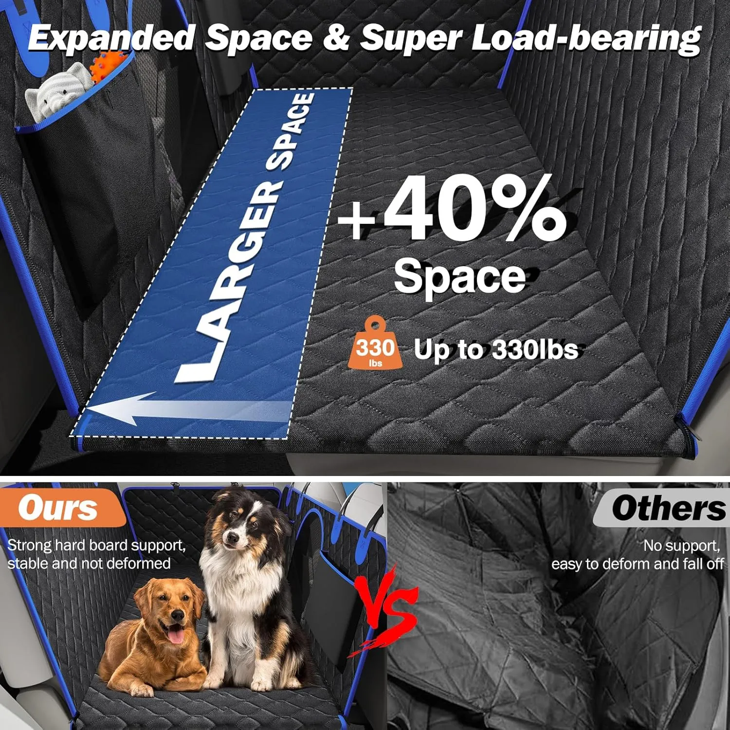 Back Seat Extender for Dogs, Dog Car Seat Cover for Back Seat Hard Bottom - Holds 330lbs Waterproof Back Seat Pet Cover for Dogs with Mesh Window & Pocket, Dog Hammock for Car, Small Truck, SUV