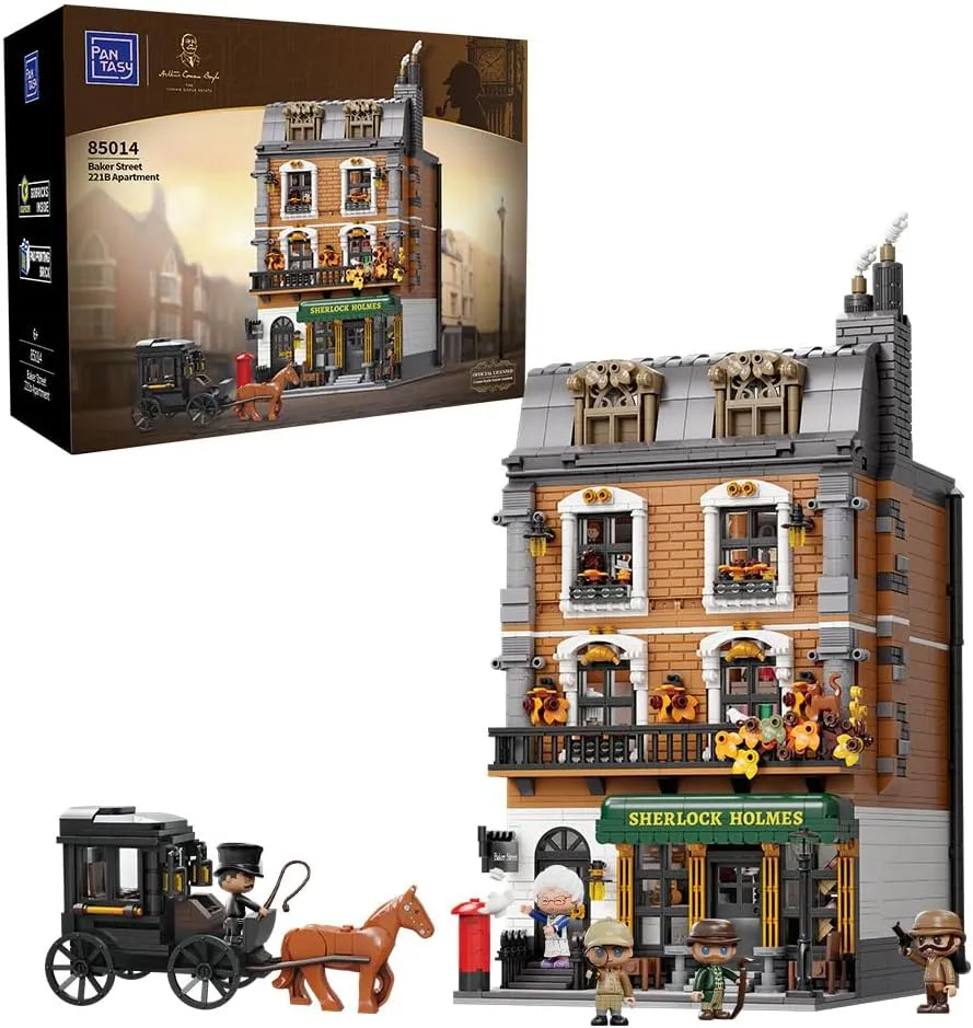 Baker Street 221B Apartment Adult Building Block Set with 5 Self-Developed Minifigures, Sherlock Holmes Collectible Architecture Modular Kit for Home or Office Decor