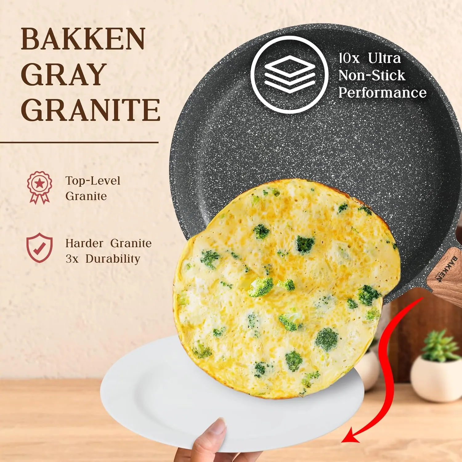 Bakken-Swiss 20-Piece Kitchen Cookware Set – Granite Non-Stick – Eco-Friendly – for All Stoves & Oven-Safe - Marble coating