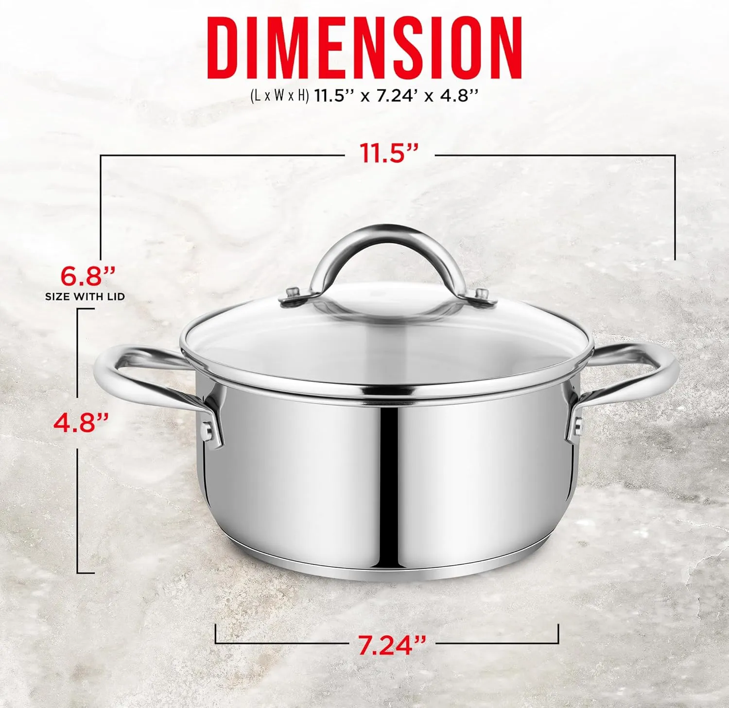 Bakken-Swiss Deluxe 3-Quart Stainless Steel Stockpot w/Tempered Glass See-Through Lid - Simmering Delicious Soups Stews & Induction Cooking - Exceptional Heat Distribution - Heavy-Duty & Food-Grade