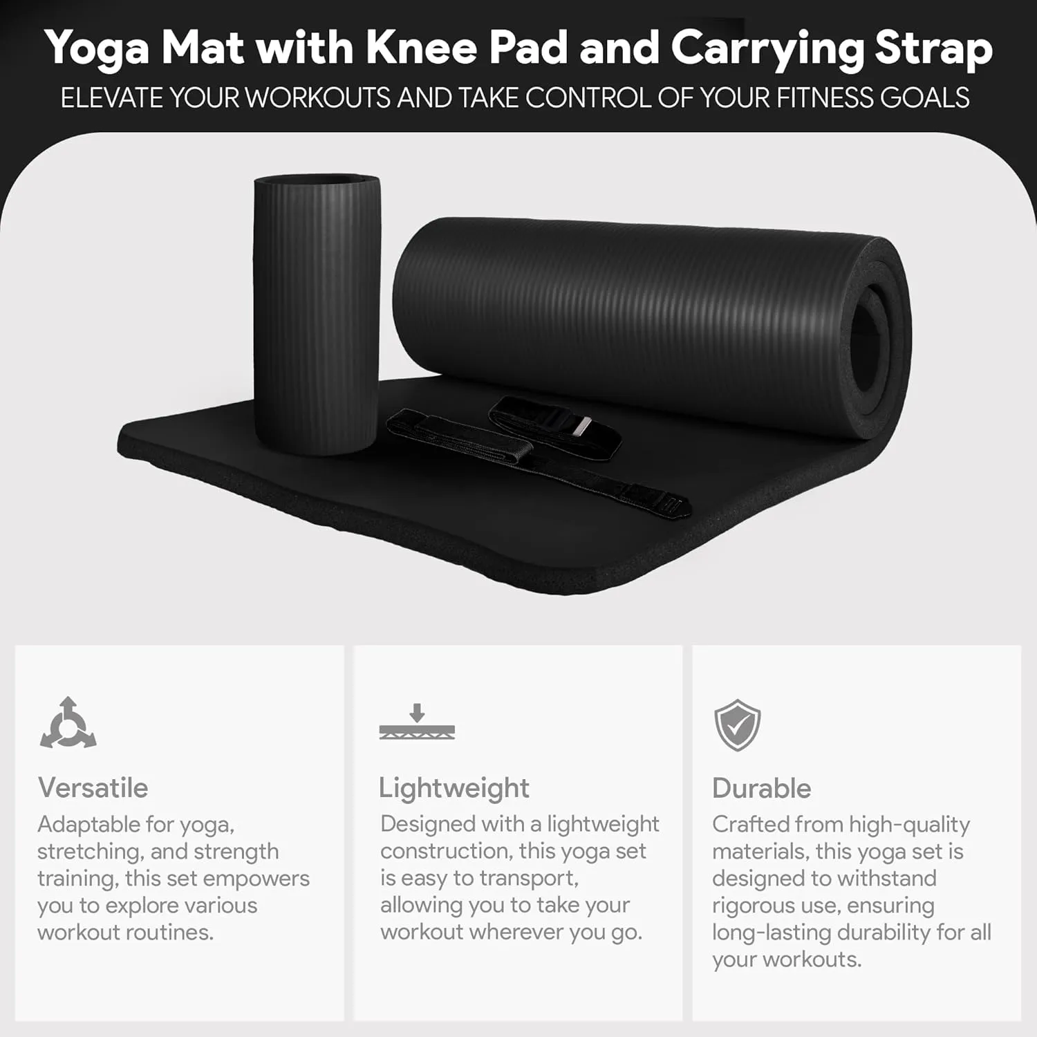 BalanceFrom Exercise Yoga Mat for Home Workout, 1” Thick, Optional Blocks & Knee Pad