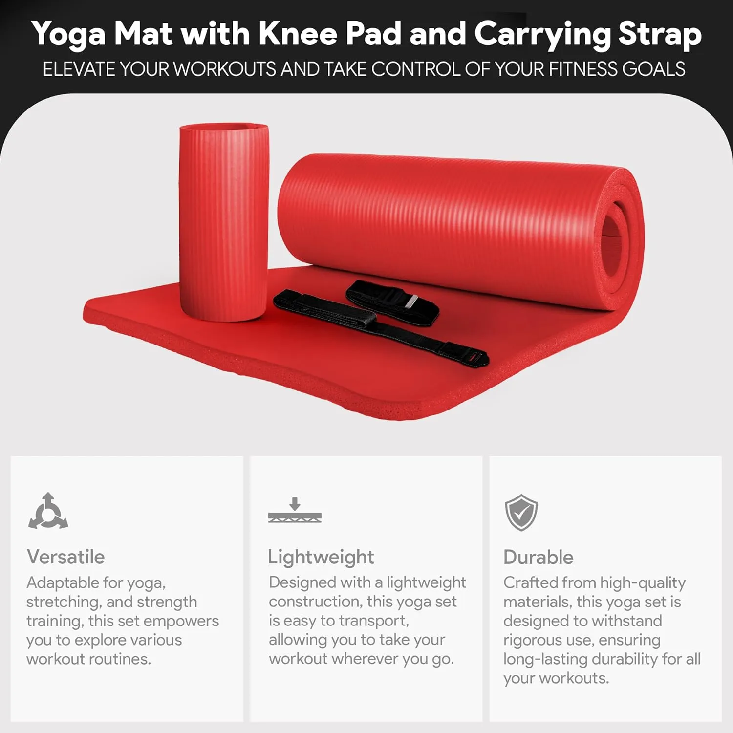 BalanceFrom Exercise Yoga Mat for Home Workout, 1” Thick, Optional Blocks & Knee Pad