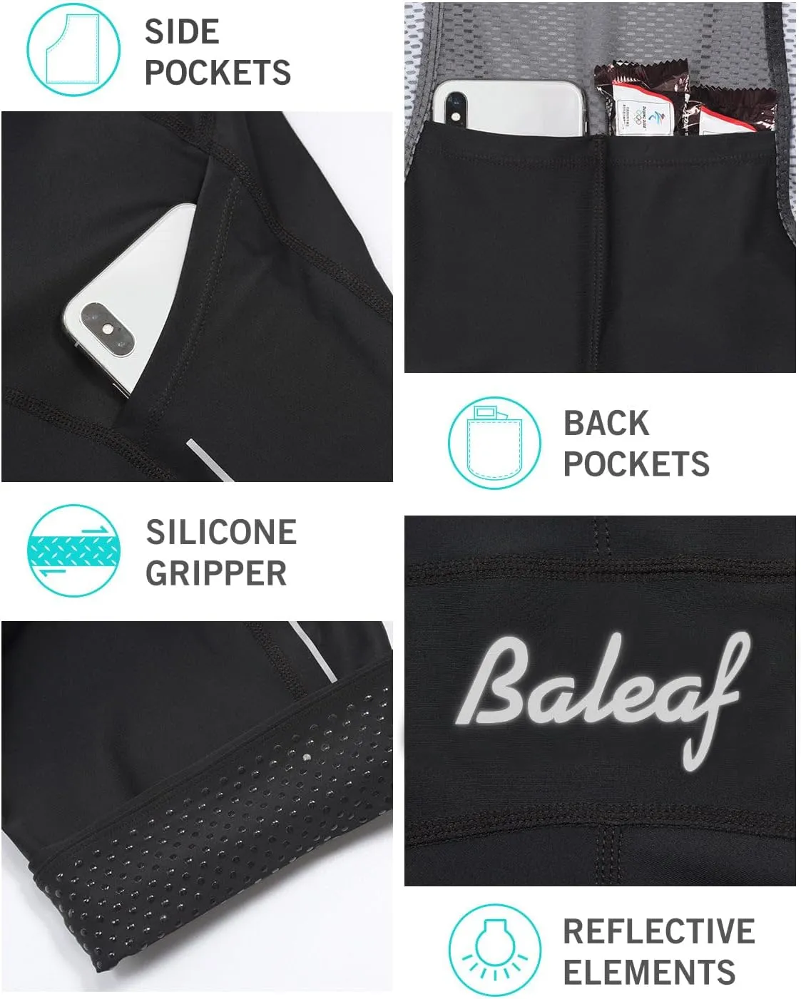 baleaf Men's Cycling Bib Shorts 4D Padded, Road Bike Cycling Bibs Biking Bicycle Shorts Gel Pockets UPF50 
