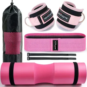 Barbell Pad for Hip Thrust Squat Bar Pad Foam Barbell Pad for Weight Bar Cushion with 2 Gym Ankle Straps 1 Booty Band and Carry Bag for Standard Olympic Bars