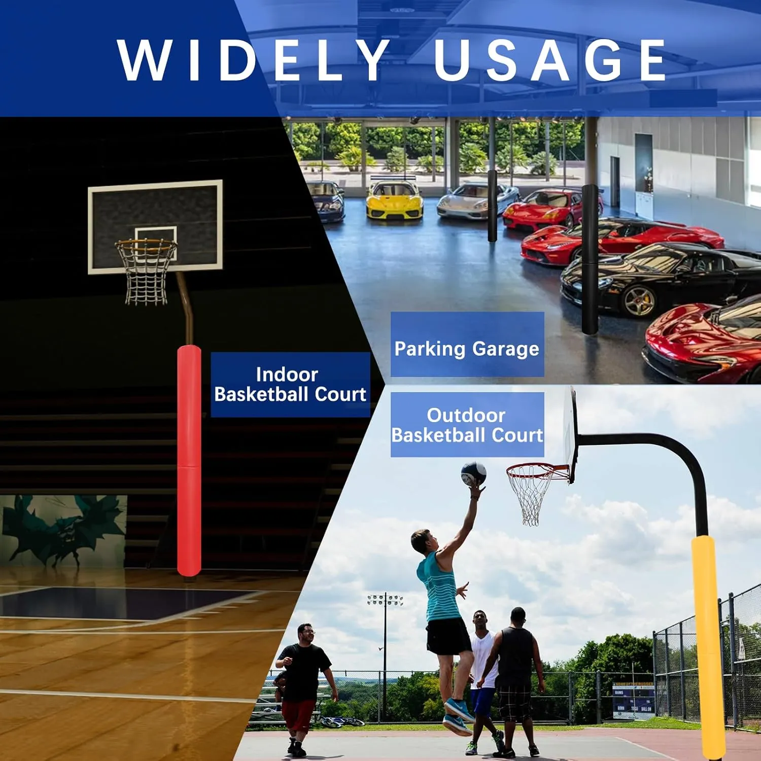 Basketball Pole Padding Heavy Duty Safety Pad for 3"- 5" Round Poles, Waterproof & Durable –Garage, Basement, Outdoor Court Safety Pad