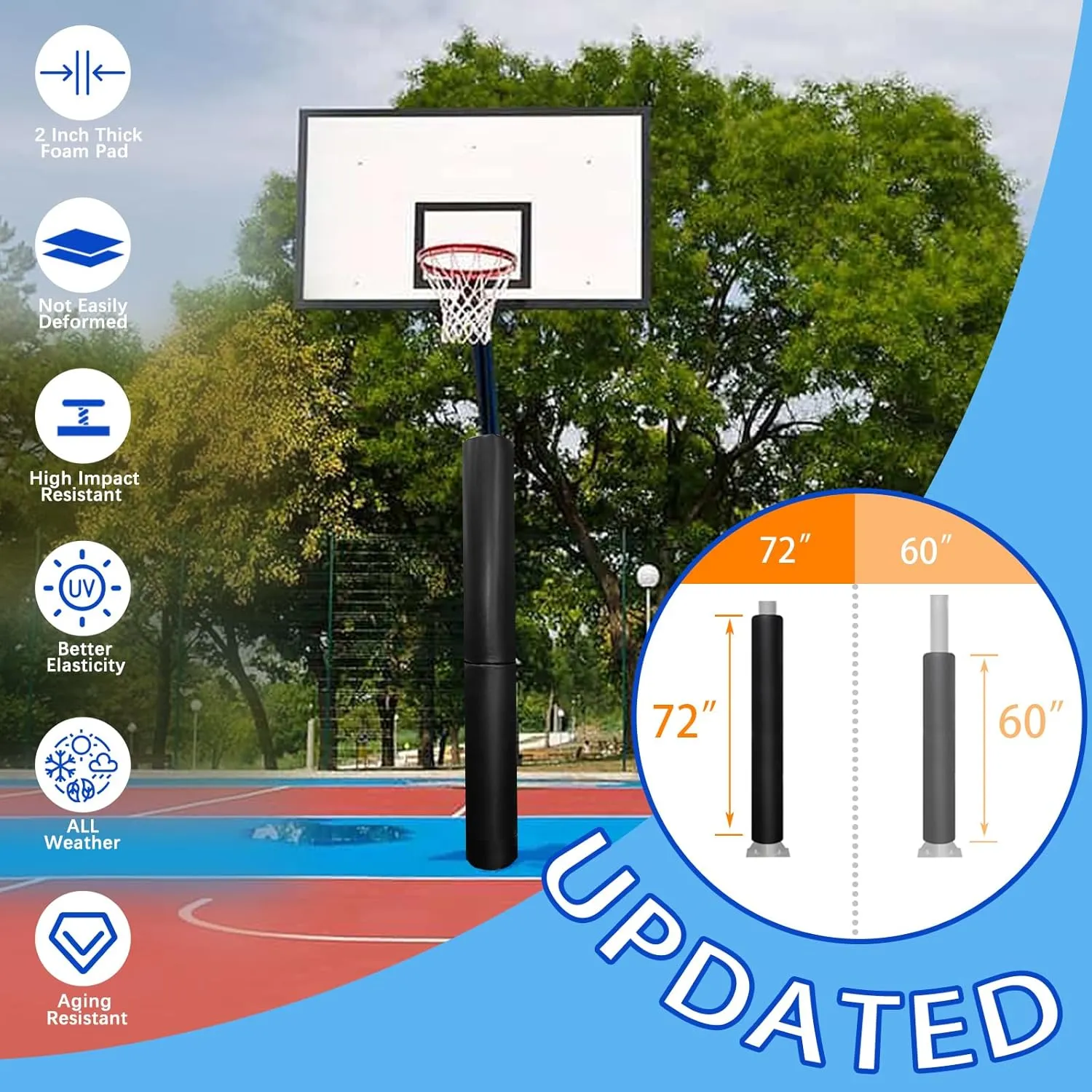 Basketball Pole Padding Heavy Duty Safety Pad for 3"- 5" Round Poles, Waterproof & Durable –Garage, Basement, Outdoor Court Safety Pad